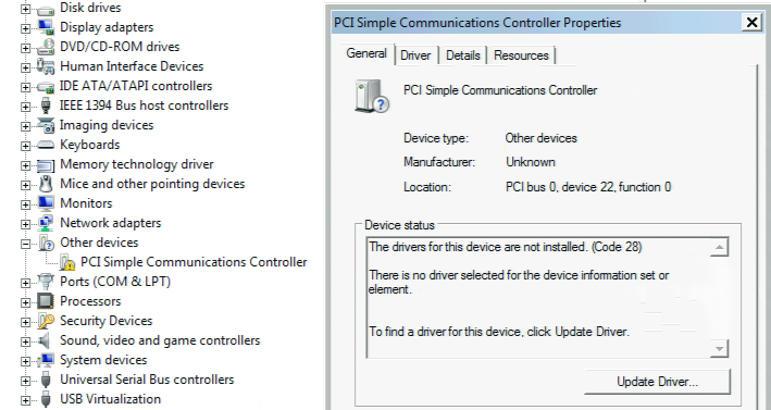 pci simple communications controller drivers safety